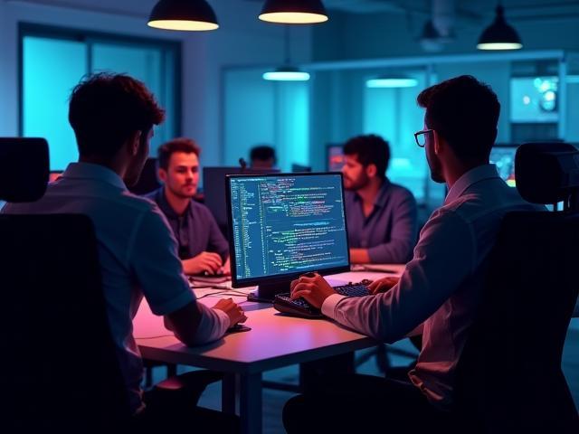 Diverse team collaborating in a modern office space filled with gaming equipment.